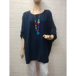 Blusa lisa con collar y...