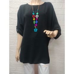 Blusa lisa con collar y...