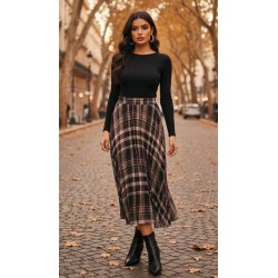 Falda larga plisada y...